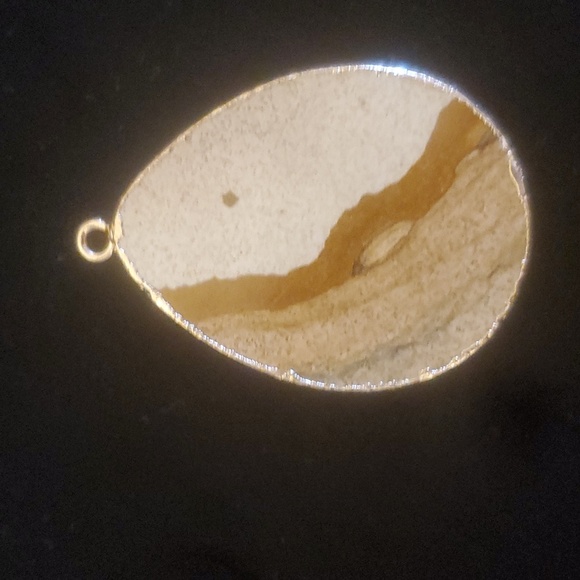 New Gold Wrapped Slice Picture Jasper Teardrop Pendant. - Picture 3 of 9